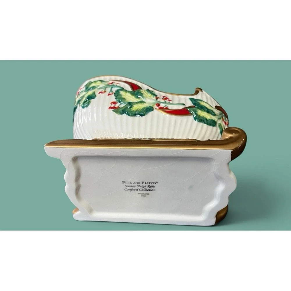 Fitz & Floyd‎ Snowy Sleigh Ride Conforti Collection 2007 Planter Candy Bowl Xmas